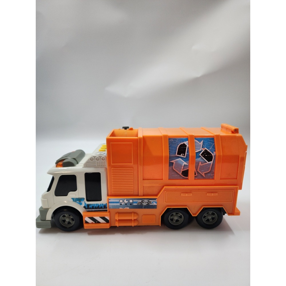 Fast Lane Orange Recycling Truck Toy Side Loader with Opening Rear Hatch